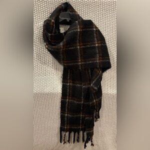 A New Day Cold Weather Plaid Scarf w/Fringe, 100% Polyester, Approx 13” x 90”